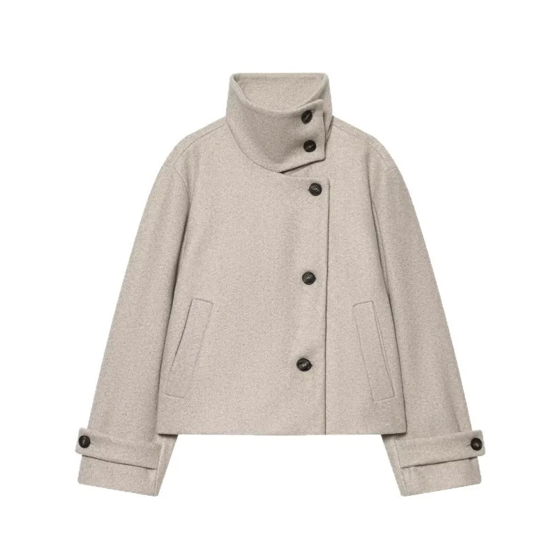 

Women's Clothing 2026 Autumn Winter New Pocket Single Breasted Coat Casual Solid Stand-collar Jacket Classic Fashion Versatile