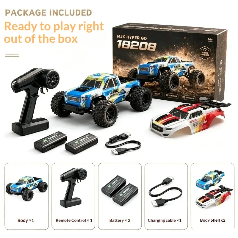 MJX 18208 1/18 4WD RC Short Course Truck 2.4G Off‑Road Remote Control Car Dual Shell & Dual Battery Gift Toy for Boys RC Players