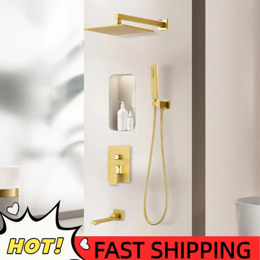 

10 Inch Ultrathin Rainfall Shower Head with Handshower All-Copper Shower Head Polished Shower Sprayer for Bathroom