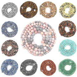 Dull Polish Natural Stone Onyx Jasper Aventurine Bead Round Matte Loose Beads for Jewelry Making Earrings Charms Bracelets 15''