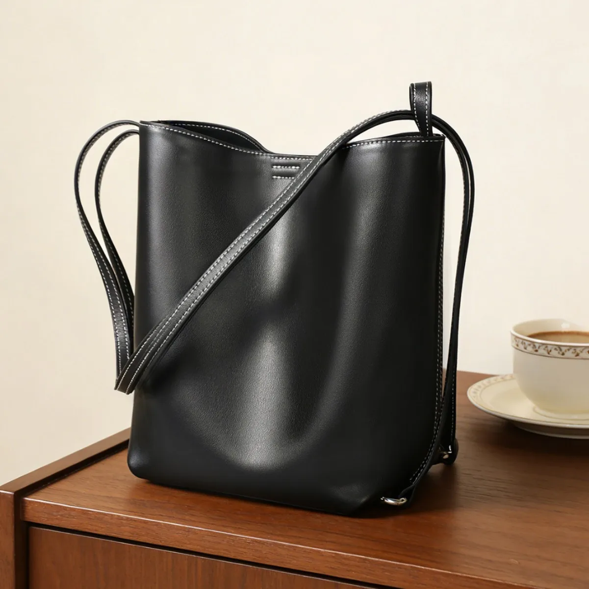 

Новая женская сумка-ведро из натуральной кожи, на одно плечо, через плечо, ретро-стиль, для повседневного использования