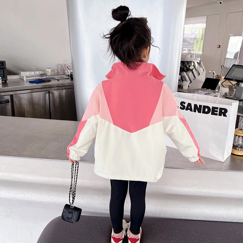 Spring Girls Baseball Jackets Colorblocking Trench Coats 2-10Years Children Girls Jackets Autumn Fashion Casual Outerwear