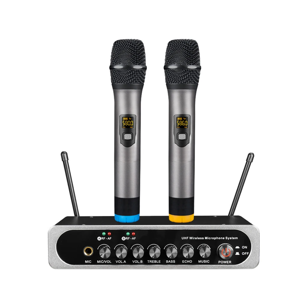 

Dual Wireless UHF Microphone System BT USB TV Computer Microphone for Family Karaoke Stage Performance