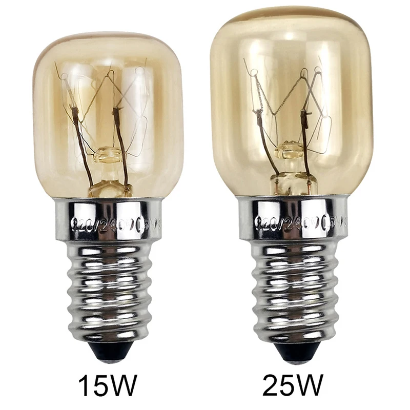 Bombilla de alta temperatura, 15W, 25W, E14, 300 grados, para horno microondas, lámpara de vapor de filamento de tungsteno, Bombilla de sal