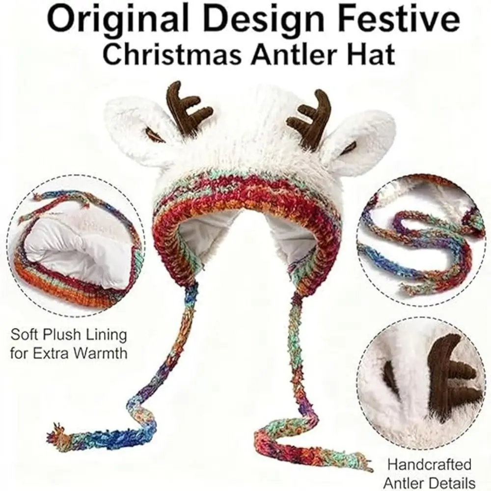 หมวกกวางเรนเดียร์แบบใหม่ ป้องกันลม ป้องกันหู เหมาะสำหรับงานเทศกาล คริสต์มาส หมวกเขากวาง 2 in 1 หมวกไหมพรมอุ่นๆ สำหรับฤดูหนาว