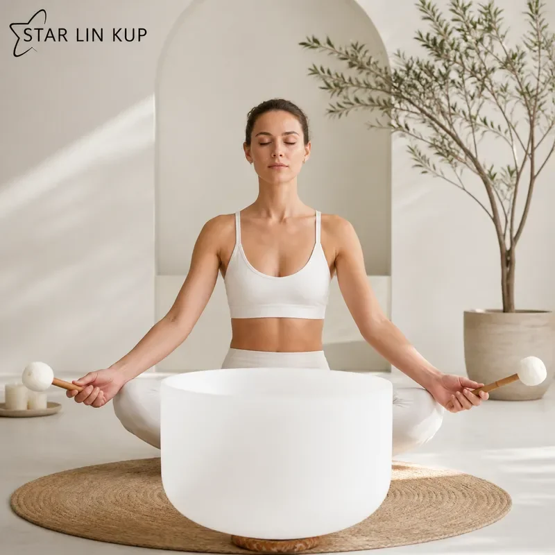 STAR LIN KUP 37 Inch Large White Frosted Quartz Crystal Singing Bowl Chakra Sound Healing Instrument Meditation with Mallet