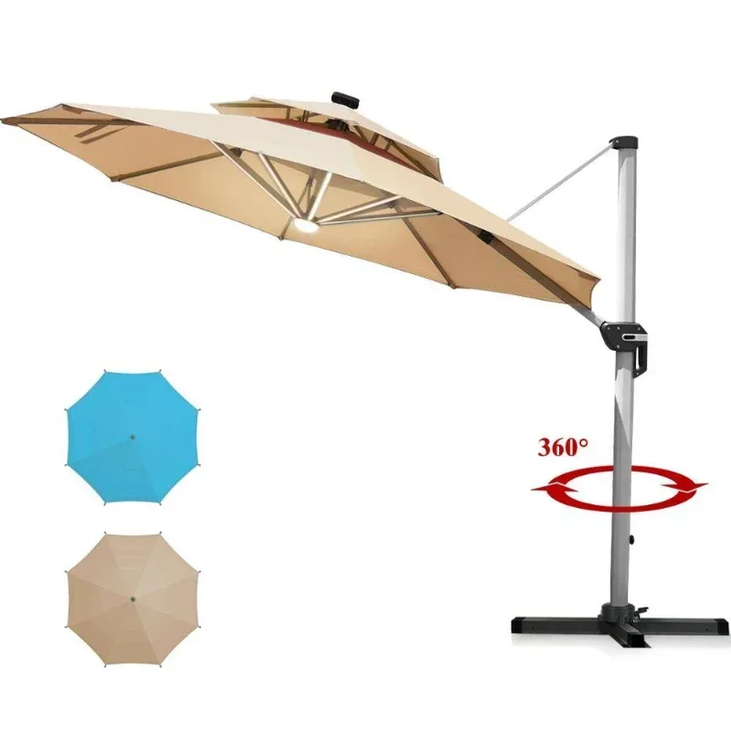 

10ft Solar LED Patio Cantilever Umbrella 360° Rotation Aluminum Beige W/USB OP70376BE