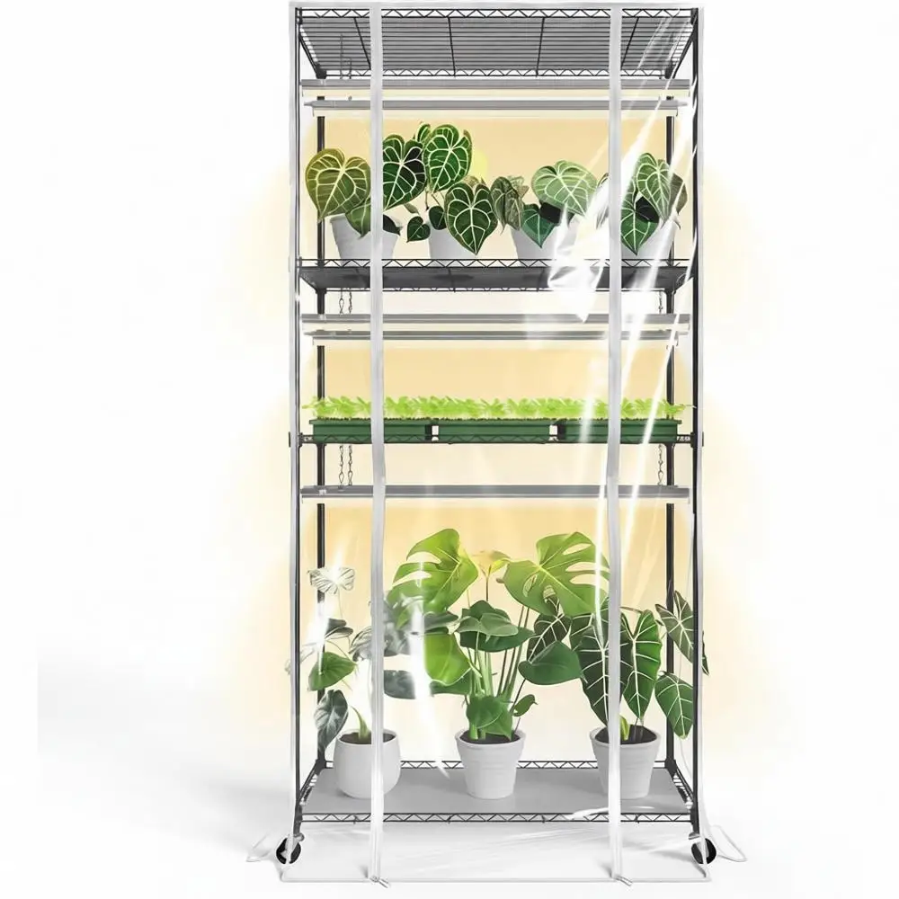 

Теплица для дома, фитолампа, 6 светодиодных ламп T5 для растений, таймер, полка для растений, гроутент, для проращивания семян, лоток для семян, 35.4x13.8x70