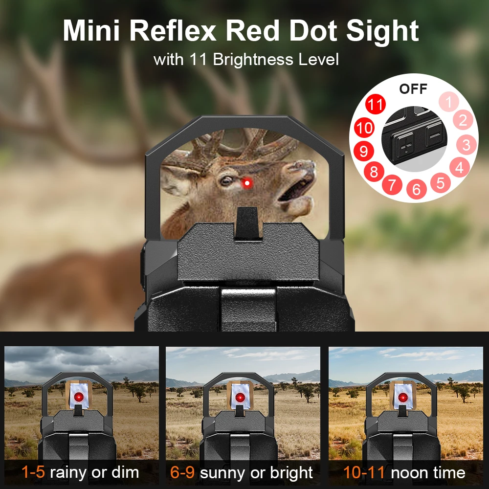 Motion Awake red dot sight, 50000 hours of ultra long battery life, 1000G shock resistance and zero protection, IPX7 waterproof