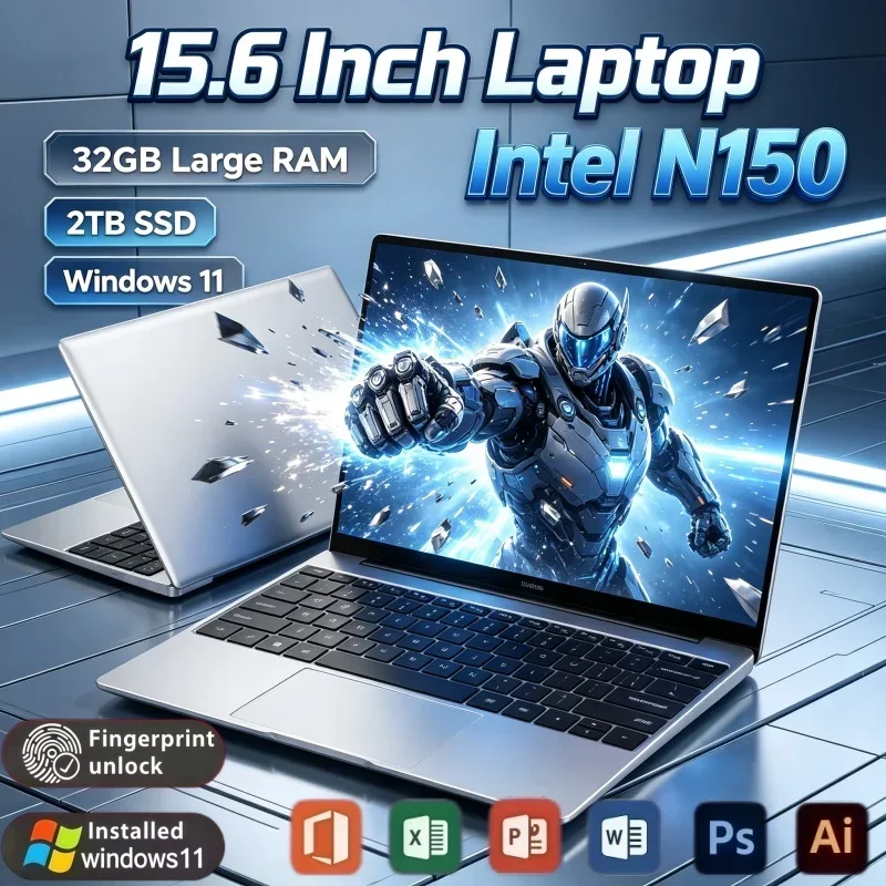 15.6 Inch New Notebook Computer Intel N150 Windows 11 16GB RAM 2TB SSD Slim Body Laptop For Daily Remote Work And Surfing