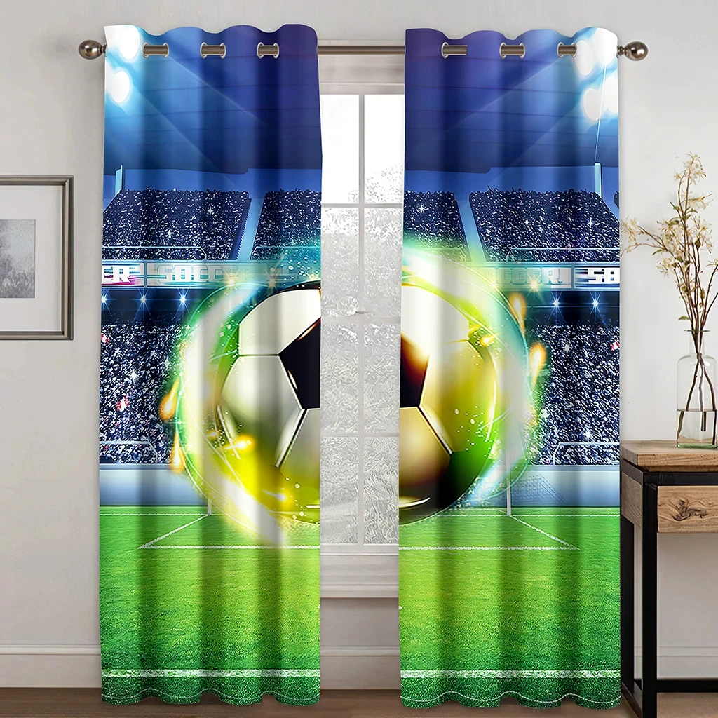 Football Lovers Room Decorative Curtains 2 Panel Boys Girls Bedroom Living Room Den Window Decorative Curtains