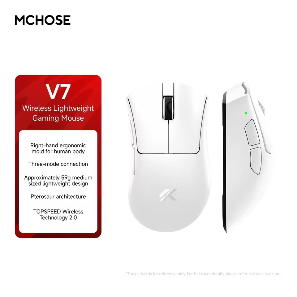 MCHOSE V7 Wireless Gaming Mouse, 59g Ultra-Lightweight, PAW3395 Sensor, Tri-Mode 2.4G/Bluetooth/Wired for PC Gamer