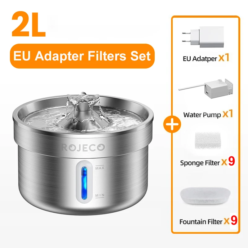 ROJECO roestvrijstalen drinkfontein voor huisdieren Automatische kattenwaterfontein Slimme waterdispenser voor huisdieren voor drinkbenodigdheden voor honden en katten
