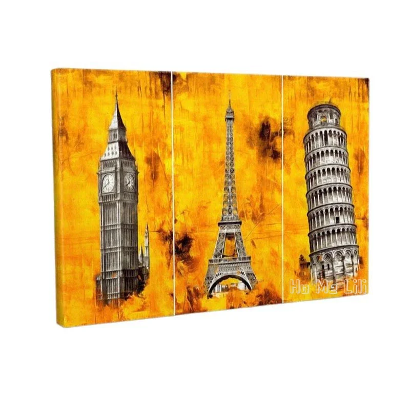 City Landmark Big Ben Eiffel Tower Pisa Tower Print On Canvas Modern Wall Art For Living Room Bedroom Home Office Decor