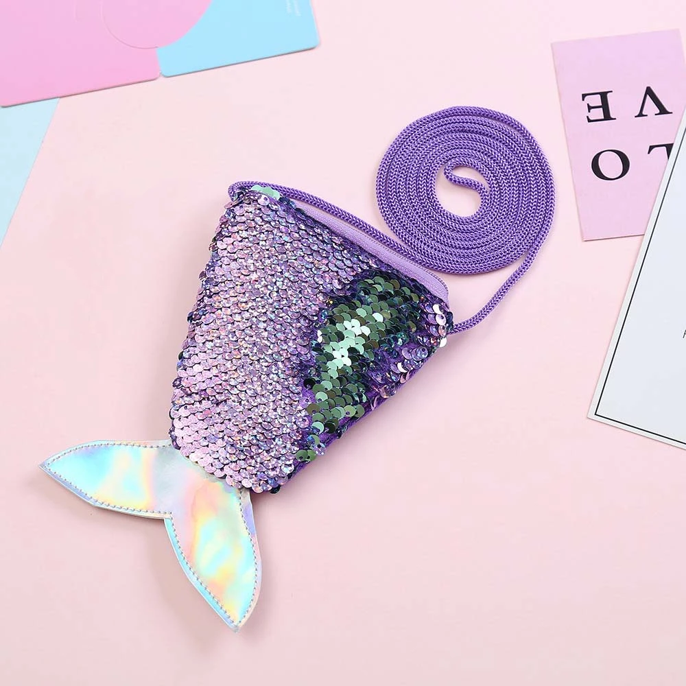 Money Pouch Mermaid Tail Sequin Coin Purse Sundries Bag Fish Tail Girls Sequin Crossbody Bag Card Holder Protective Case