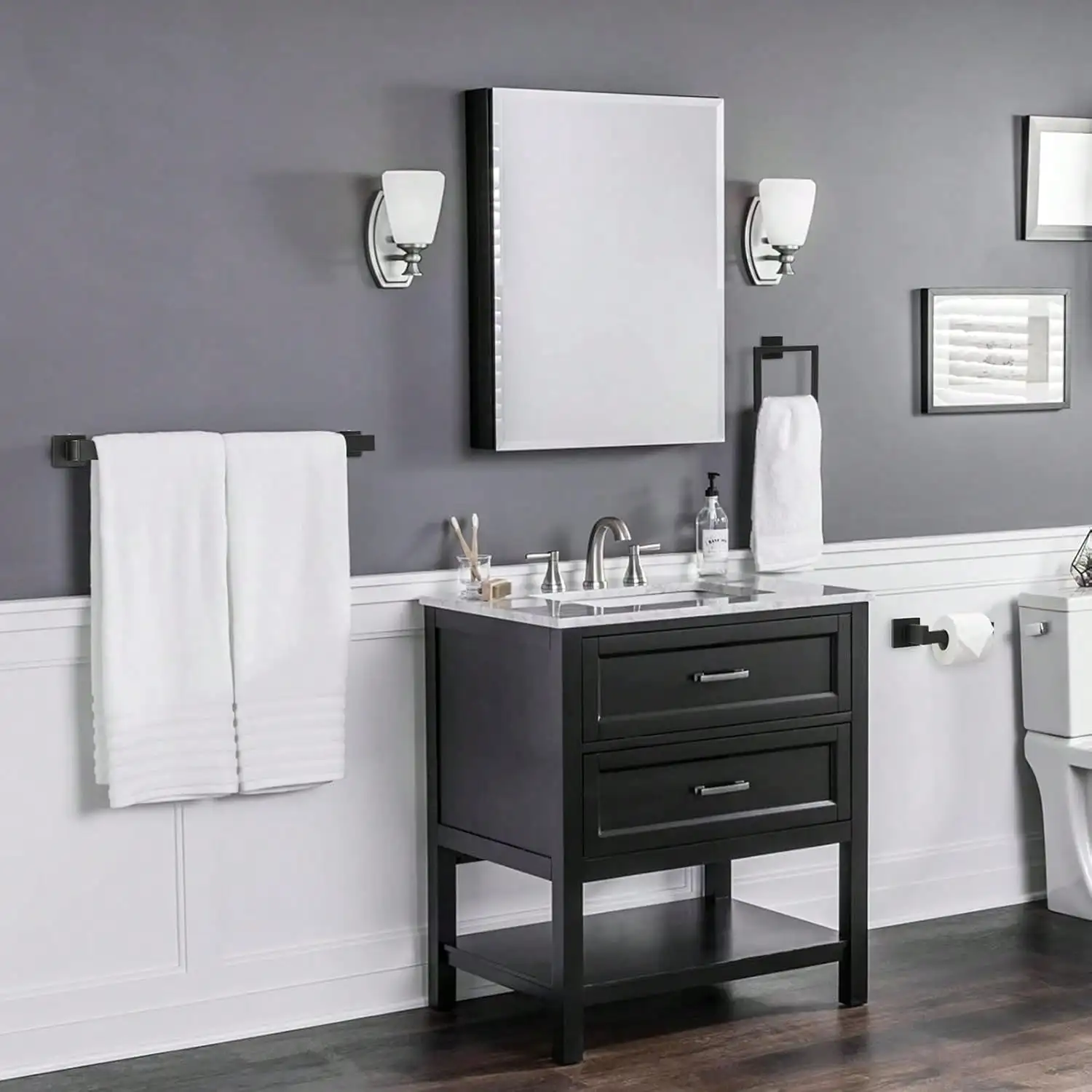 

10 PCS BathroomHardware Accessories et 23.6 Inch StainlessSteel BathTowel BarSetSquareTowel RingSe forBathroomWallMounted, Black