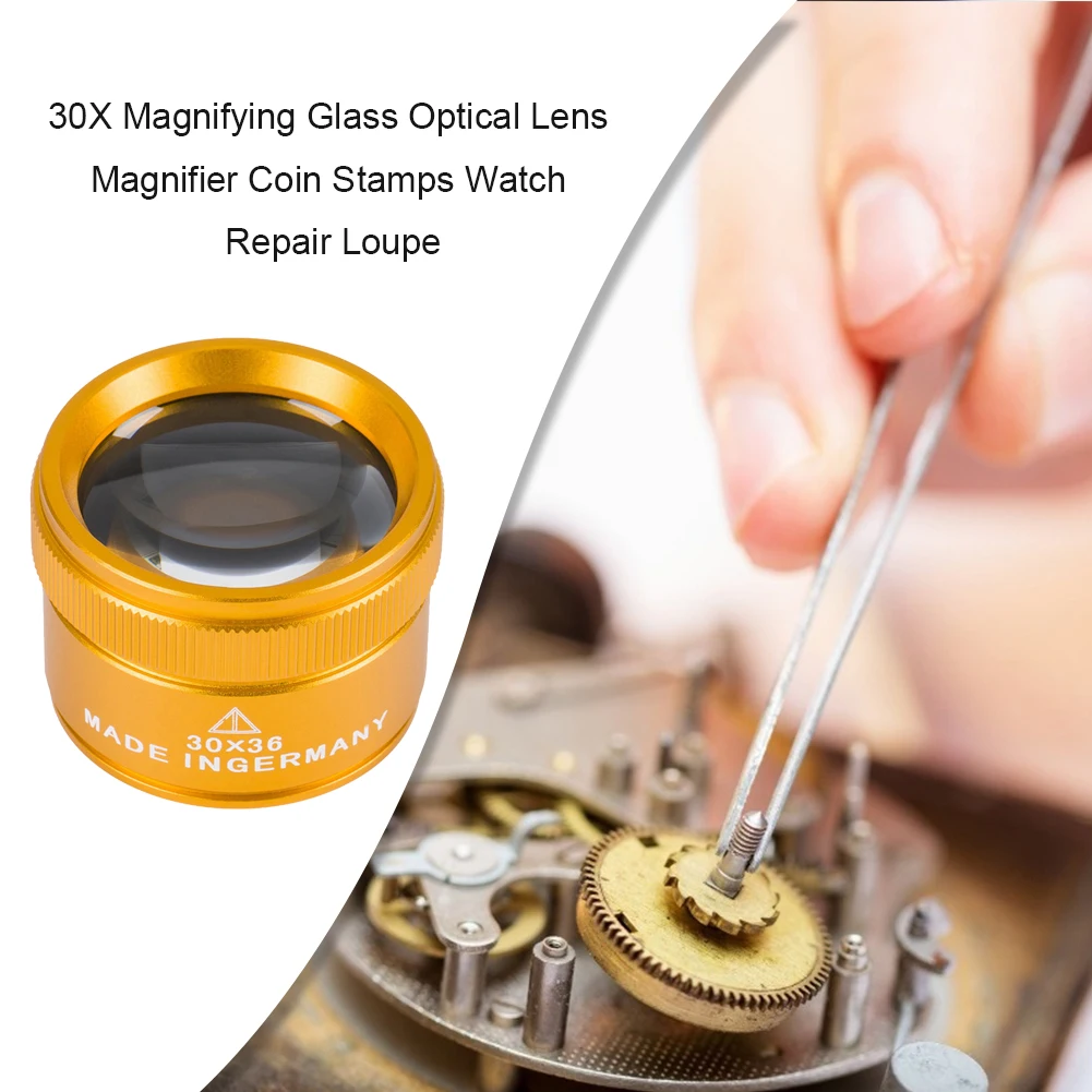 30X 36mm Magnifying Glass for Precision Work K9 Optical Lens Monocle Watch Magnifier Loupe Handheld Coin Stamps Jewelry Loupe