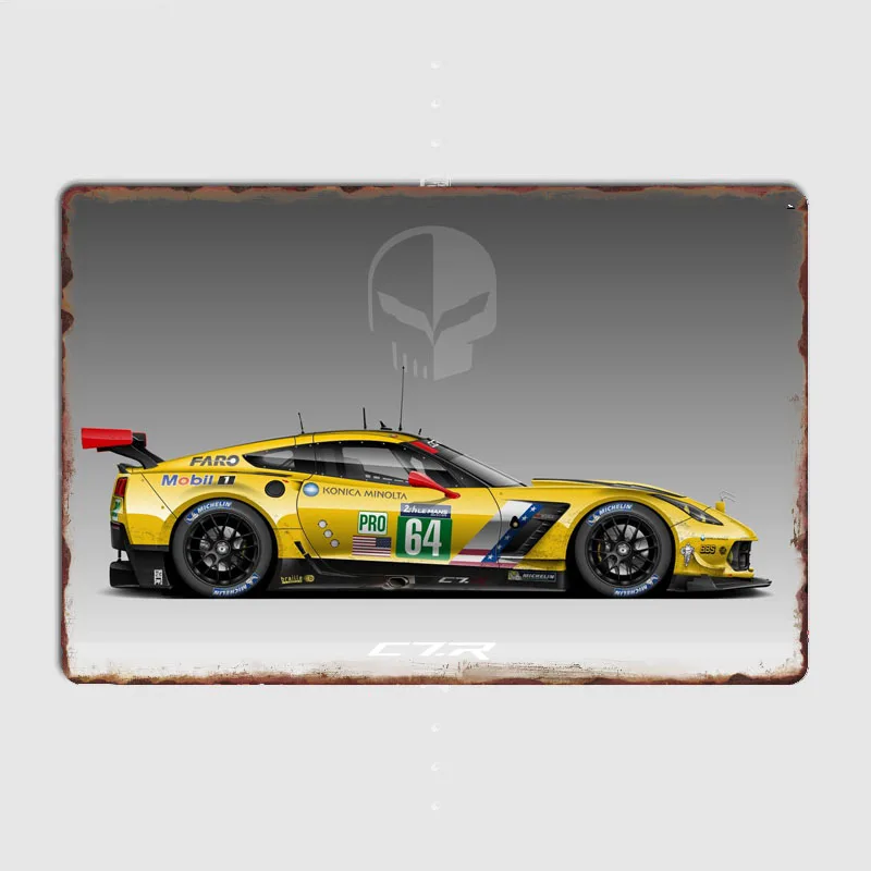 Classic Exotics Yellow CORVETTE RACING C7R JAKE Metal Sign Poster Garage Room Decor Automobile Club Tin Home Decor