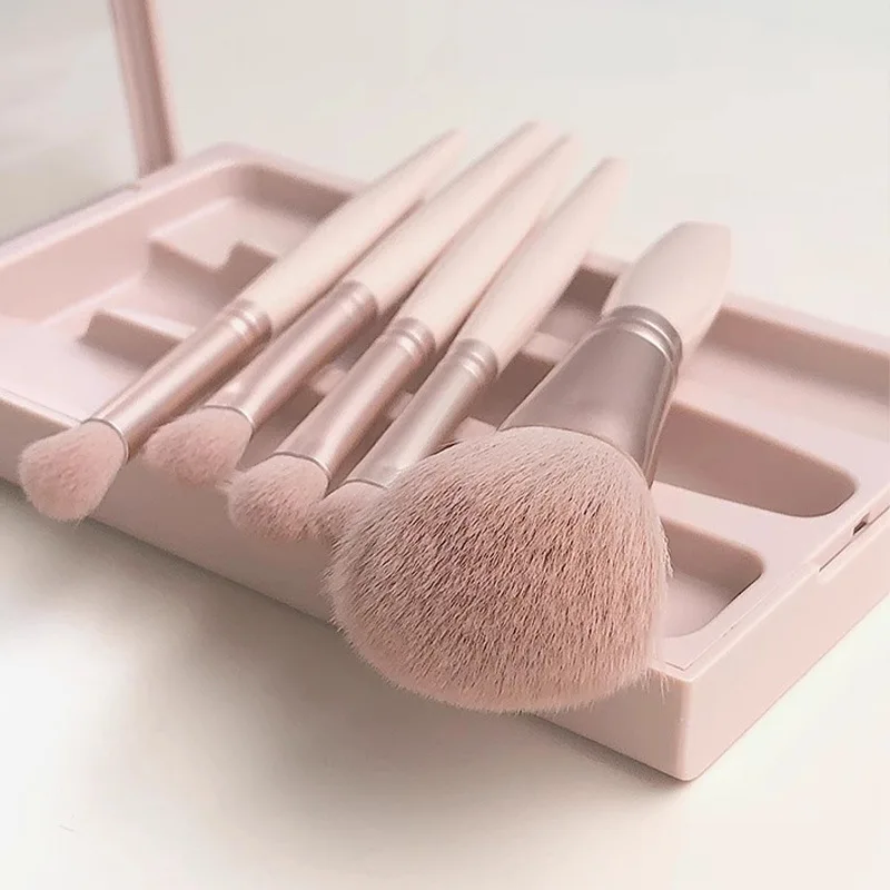 Mini juego de brochas de maquillaje profesional, 5 piezas, con espejo, herramientas y accesorios