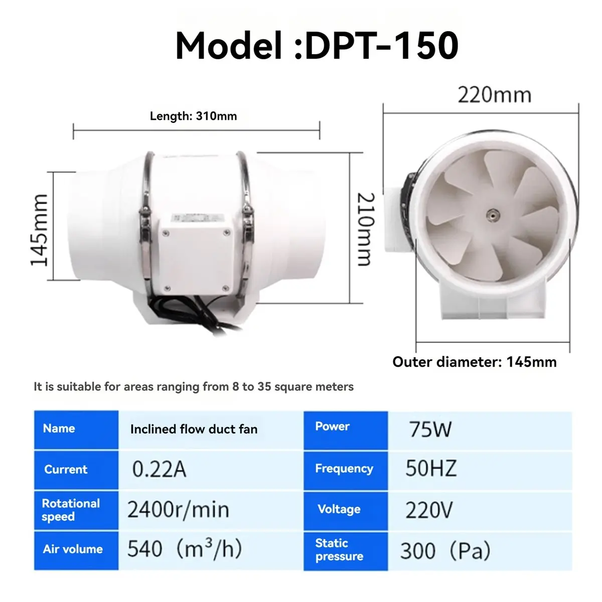 (N21R] 220V Exhaust Fans Home Inline Pipe Duct Fan Bathroom Extractor Ventilation Kitchen Toilet Wall Clean Ventilator EU Plug