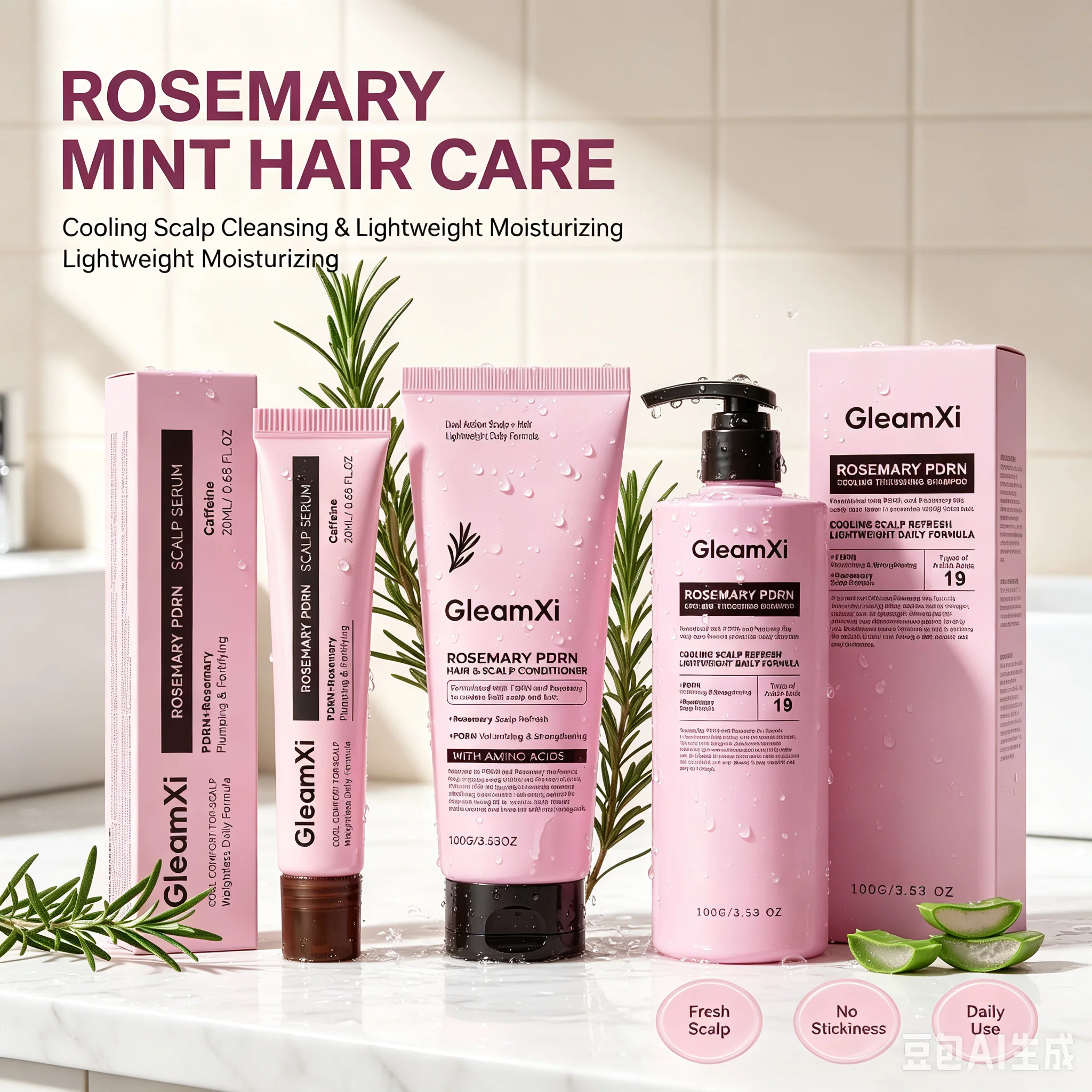Rosemary PDRN Hair Care Set Refreshing Non-Greasy Shampoo Conditioner Scalp Serum Amino Acid Formula Volumizing Scalp Treatment