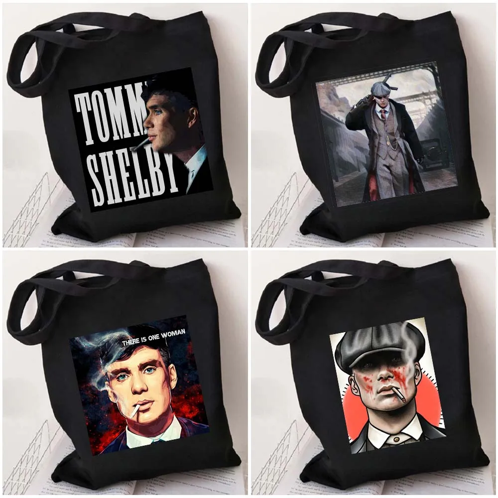 Tommy Shelby Peaky Blinders Cillian Murphy Movie TV Show Women\'s Canvas Shopper School Cotton Tote Bag Harajuku Shoulder Handbag