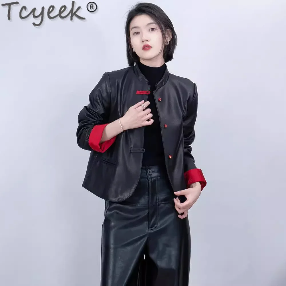 Tcyeek 100% Genuine Leather Sheepskin Coat Women Vintage Leather Jacket Woman Clothes Spring Autumn Short Coats Jaqueta De Couro