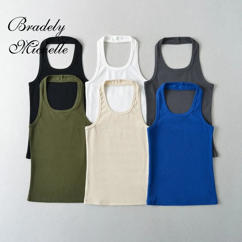 Halter Sleeveless 2024 Women Tank Crewneck Crop Vests Summer New Sexy Women's Sling Vest Camis Y2k