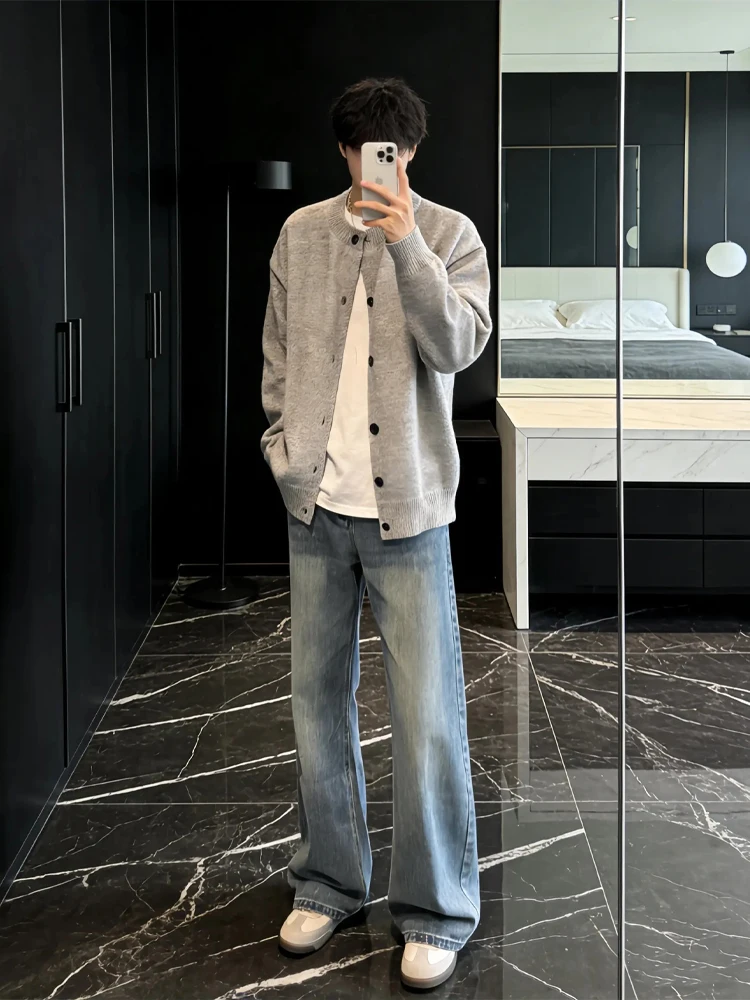 

Мужской вязаный кардиган Cleanfit светло-серого цвета, свободного кроя, в повседневном стиле, мягкий, удобный, с длинными рукавами, на пуговицах, для весны