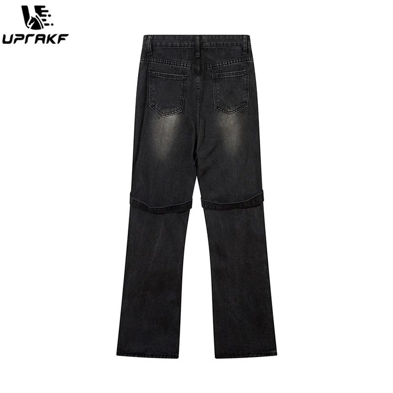 UPRAKF Punk Jeans Streetwear Casual High Waist Fashion Trousers Vintage Summer Wide Leg Black Gothic