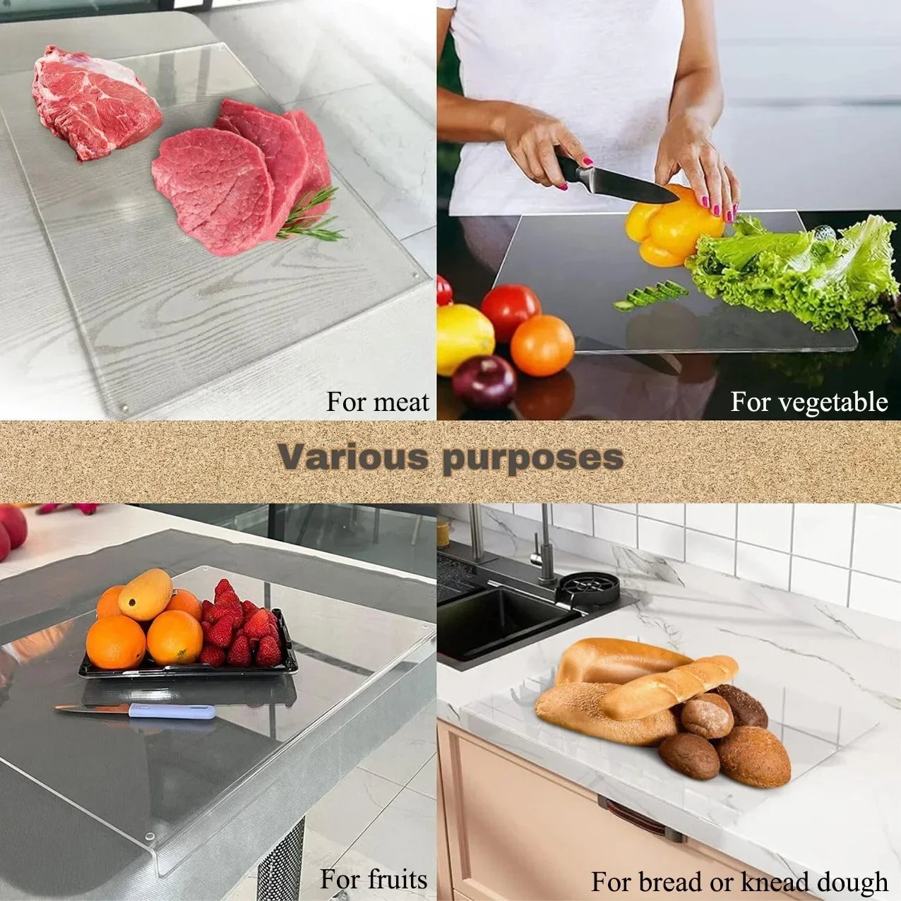 Kitchen Cutting Boards Acrylic Chopping board with Lip Anti-slip Multifunction Cutting Board Countertop Protector Kitchen Gadget