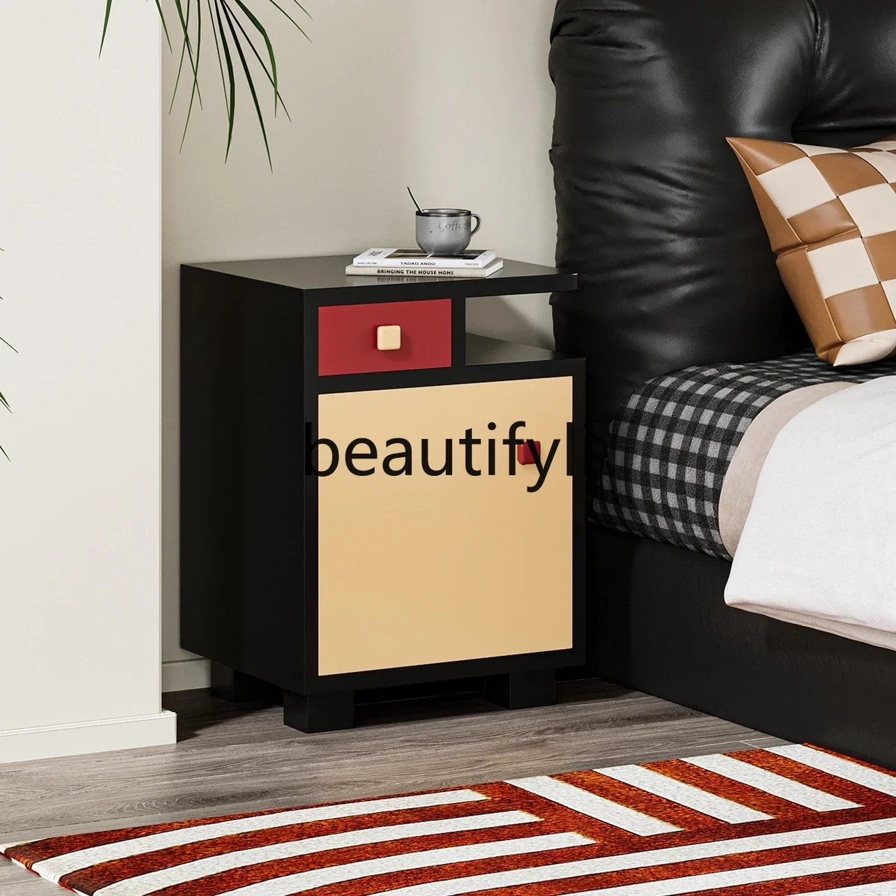 American light luxury puzzle bedside table color retro bedroom bedside storage cabinet sofa side cabinet