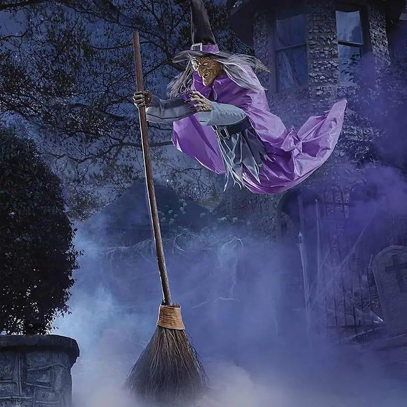 2024 New Garden Hanging Scary Flying Witch Halloween Broom Witch Hanging In The Air For Halloween Cosplay Decoration