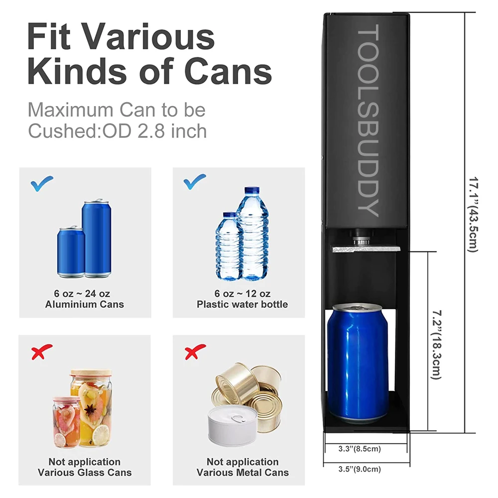 Black Recycling 12oz / 16oz Beer Soda Seltzer Cans Compactor Electric Aluminum and Metal Can Crusher view 2
