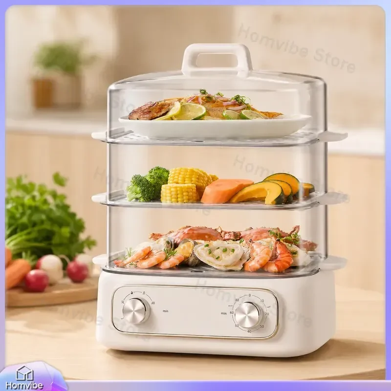 

Electric Steamer Multifunctional 3 Layer Steam Cooker for Rice Dumplings Vegetables Fish Chicken Soup Stew Hot Pot Breakfast