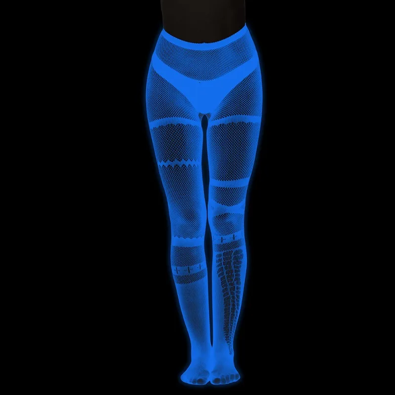 Leggings luminosi da notte da donna Collant a luce blu Calzini a rete luminosi cavi in pizzo Calzini jacquard sexy fluorescenti