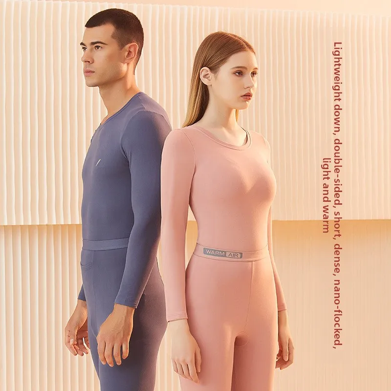 

Warmth Protein Fleece Lined round Neck Underwear Set for Men And Women Skin Nourishing Thermal Clothing Constant Temperature