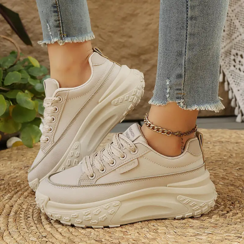 Comfort Platform Lace Up Sneakers Women 2026 Spring Brand Design Mix Color Non Slip Thick Bottom Sneakers Woman's Sports Shoes