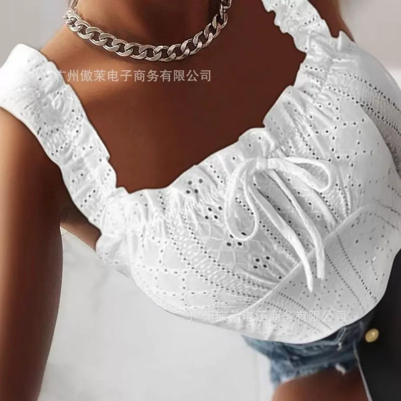 2023Autumn and Winter New Arrival Hot Sale Cross-Border Wooden Ear Jacquard Lace Bow Vest Top