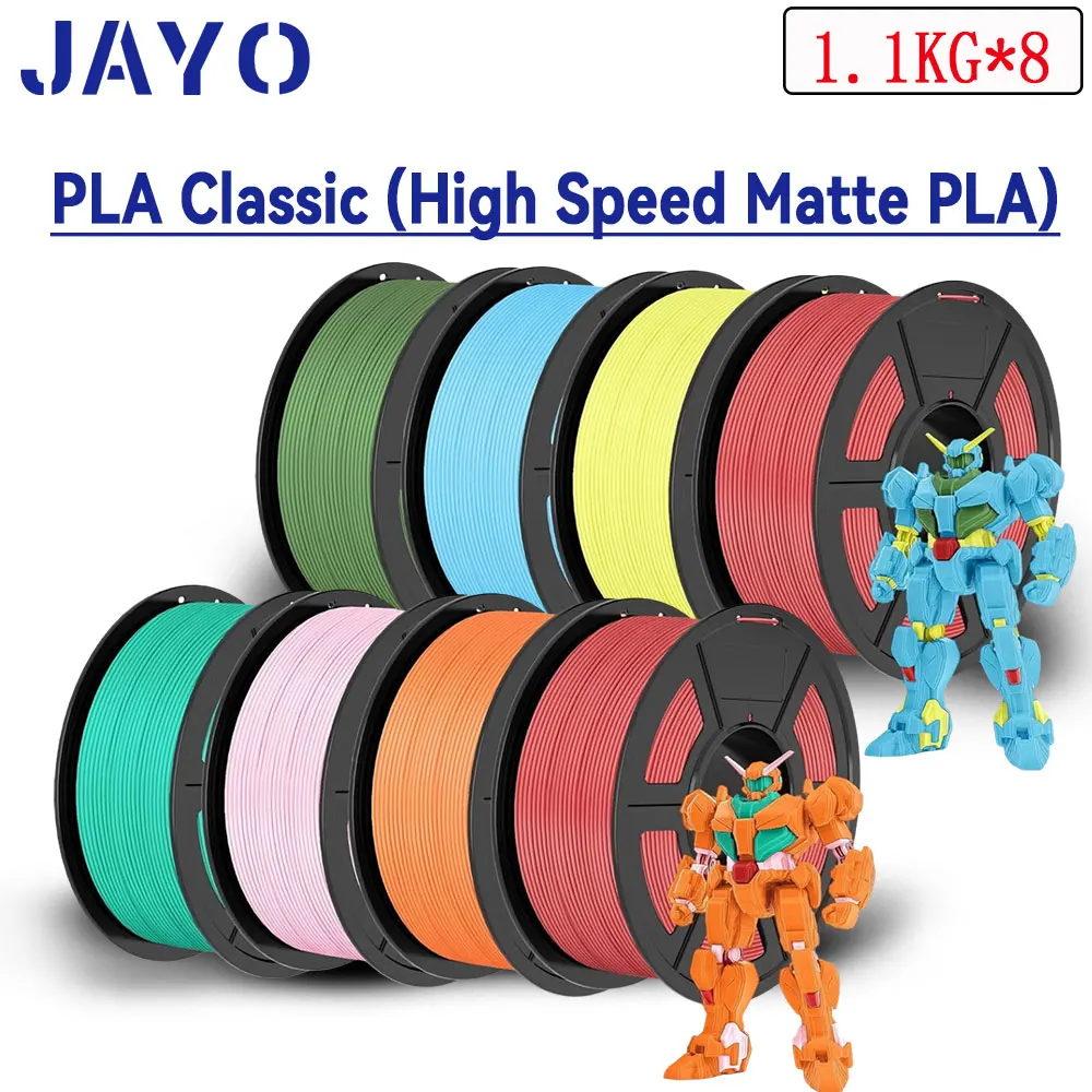 JAYO Filament d'imprimante PLA mat 3D haute vitesse 1.75mm 300-600 mm/s plage d'impression Filament d'imprimante 3D PLA rapide à haut débit 8 rouleaux