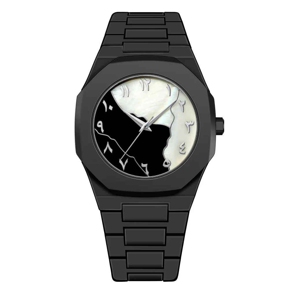 Klassiek Midden-Oosten Arabisch Cijfer Wijzerplaat Blauw Goud Quartz Horloge voor Heren Casual TPU Plastic Waterdicht Horloge Kan Aanpassen