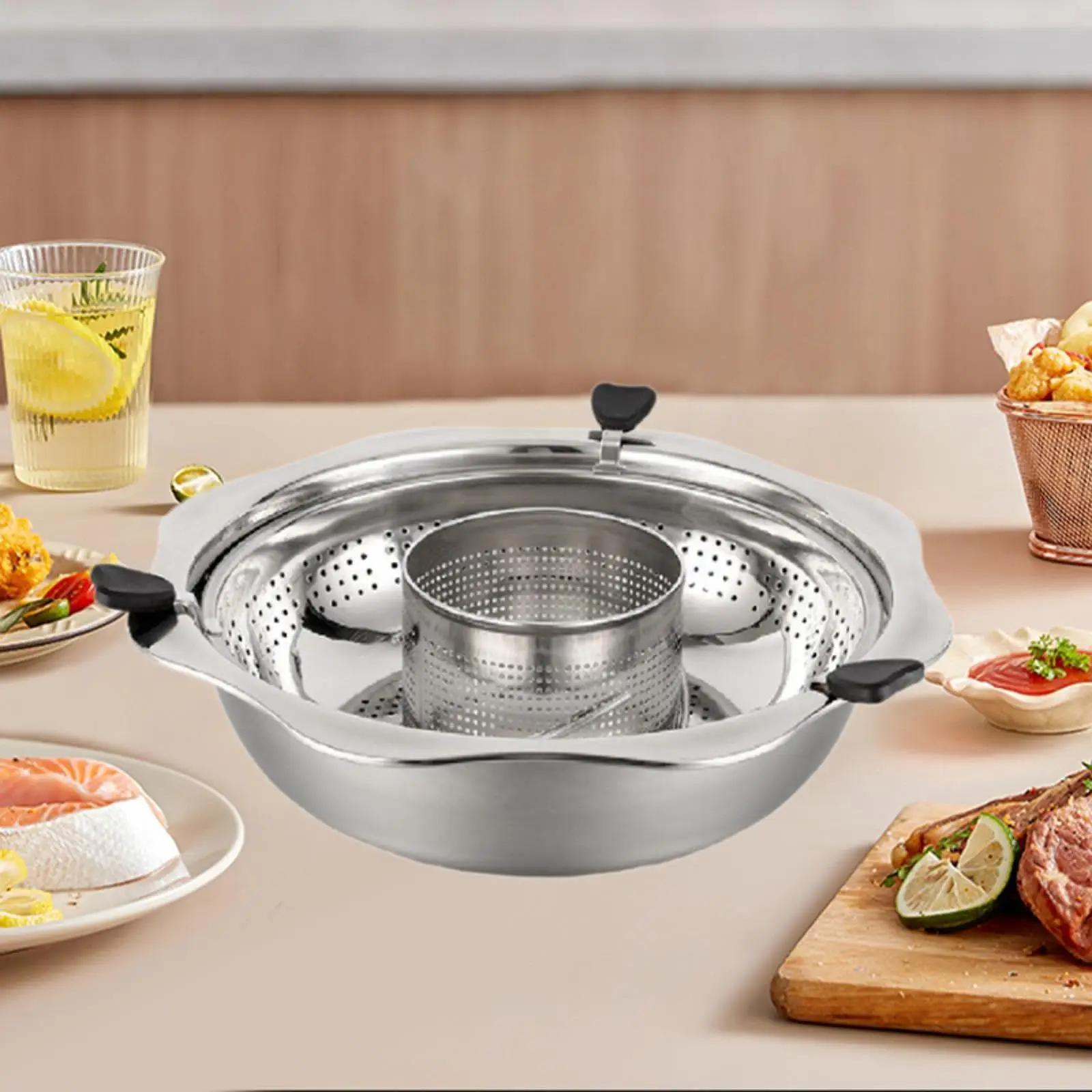Separated Rotating Hot Pot Solid Cookware Mandarin Duck Pot for Festivals Party Commercial Use Induction Cooktop Shabu-shabu