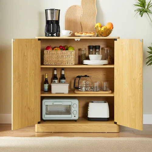 # Walnut Modern Wavy Sideboard Curved Contour Design 2-door Living Room Storage Cabinet Adjustable