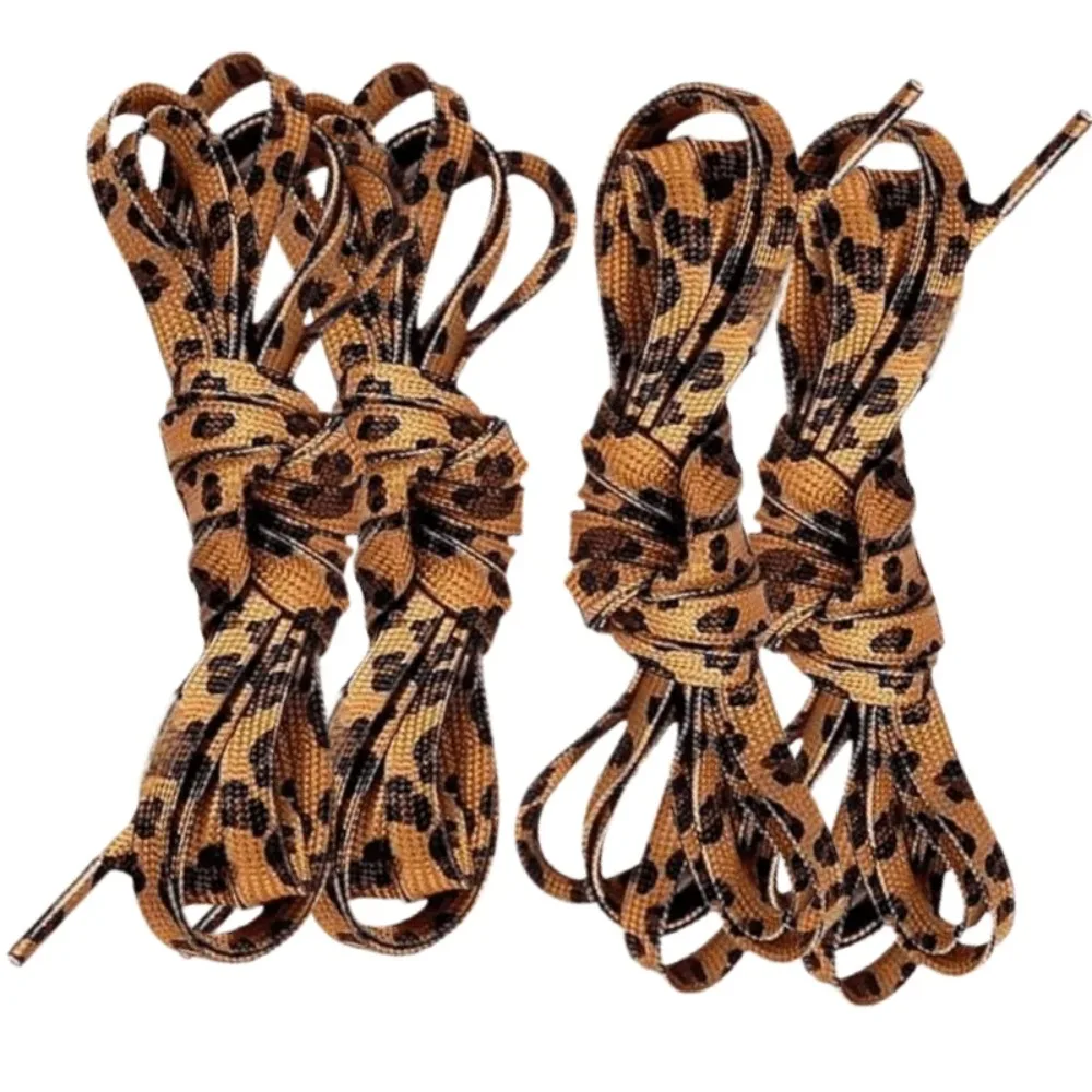 1 Pair of Leopard Print Shoelaces (2 Pulls), Sports Canvas and Sneakers, Durable Trapezoidal Pull Design for Both Men and Women