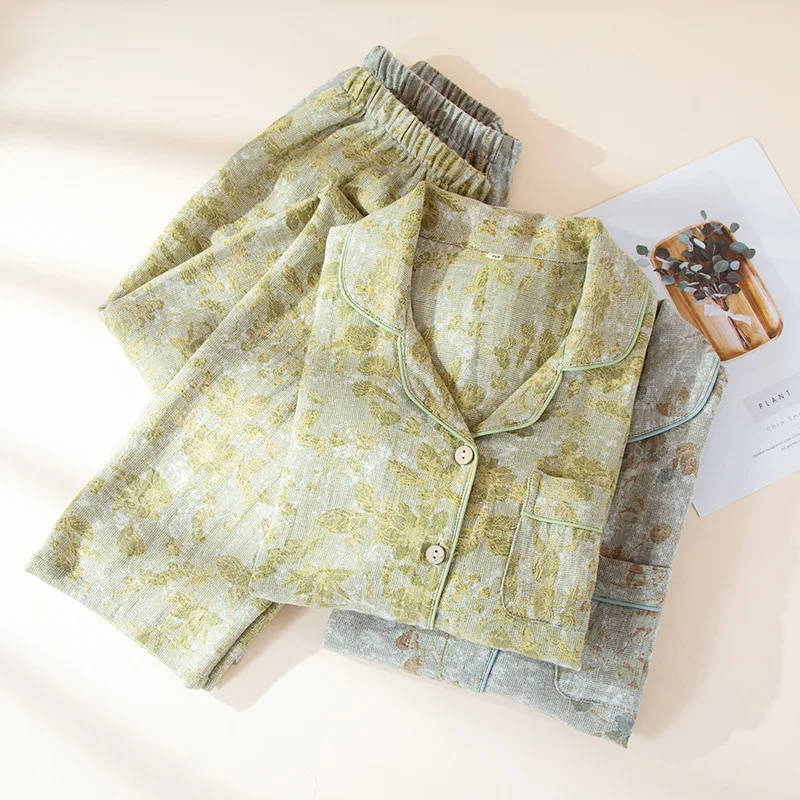 

Cotton Pajamas Woman Sleeping Clothes Pyjama Set New Autumn Sleepwear 2PCS Home Set Female Floral Pijama Trousers Sets