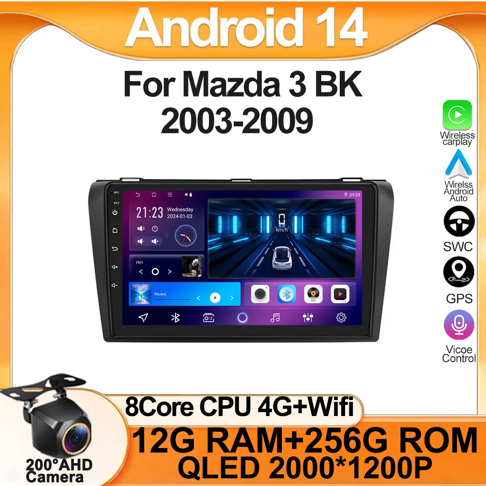 Android 14 For Mazda 3 BK2003-2009 Car Multimedia Video Player Intelligent System Smart Car Systems Autoradio GPS Navigation