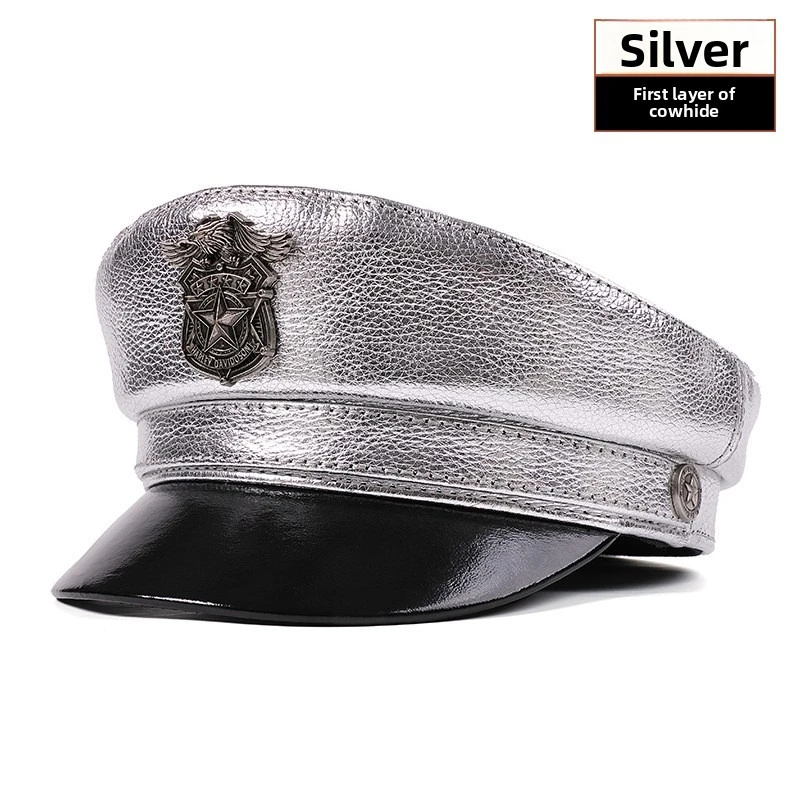 Genuine Leather Hat for Men for Middle Aged and Elderly for Youth for Motorcycle Cap for British Style Captain Cap