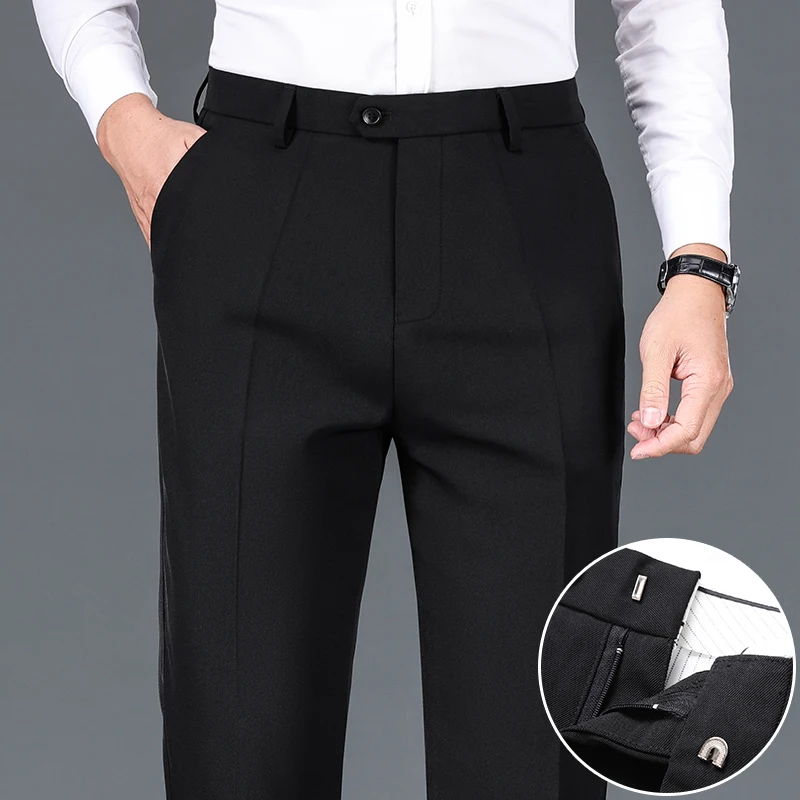 

2025 Autumn Men's Suit Pants Thicken Classic Loose Straight Middle-aged Elderly Business Office Casual Trousers Black Blue Gray