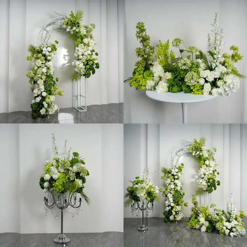 Green Wrought Iron Artificial Flower Ornament Set for Wedding Venue Professional Chinese Retro Scene Arrangement