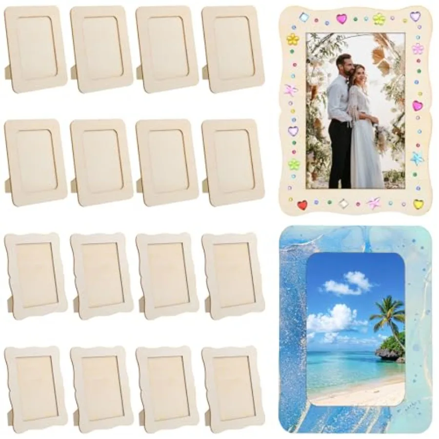 

16 Pack Wooden Picture Frames for Crafts 4 x 6 Photos Wooden Frames for Crafts Unfinished Picture Frame Craft for Birthday Part